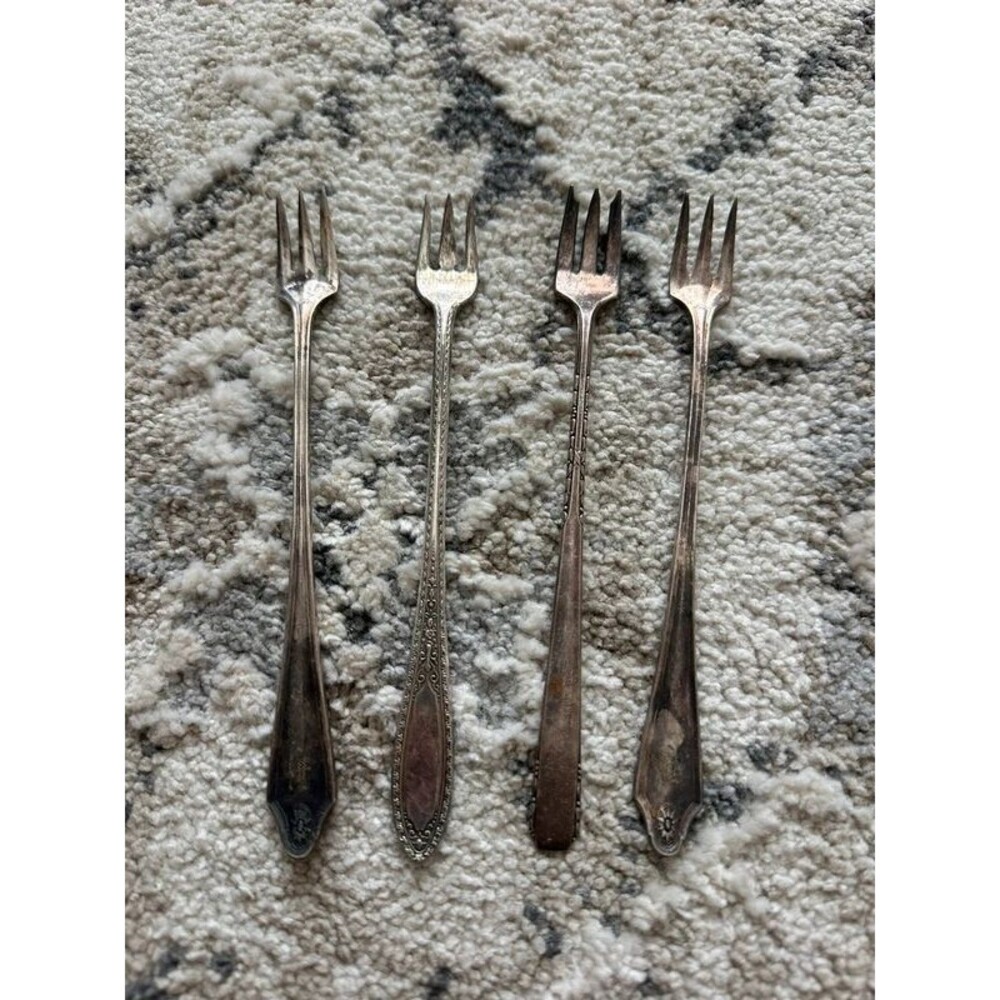 4 vintage silver-plated cocktail seafood forks